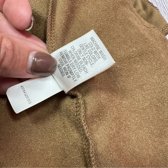 dana buchman faux suede draped open front cardigan sz large rich camel tan brown - Picture 9 of 9